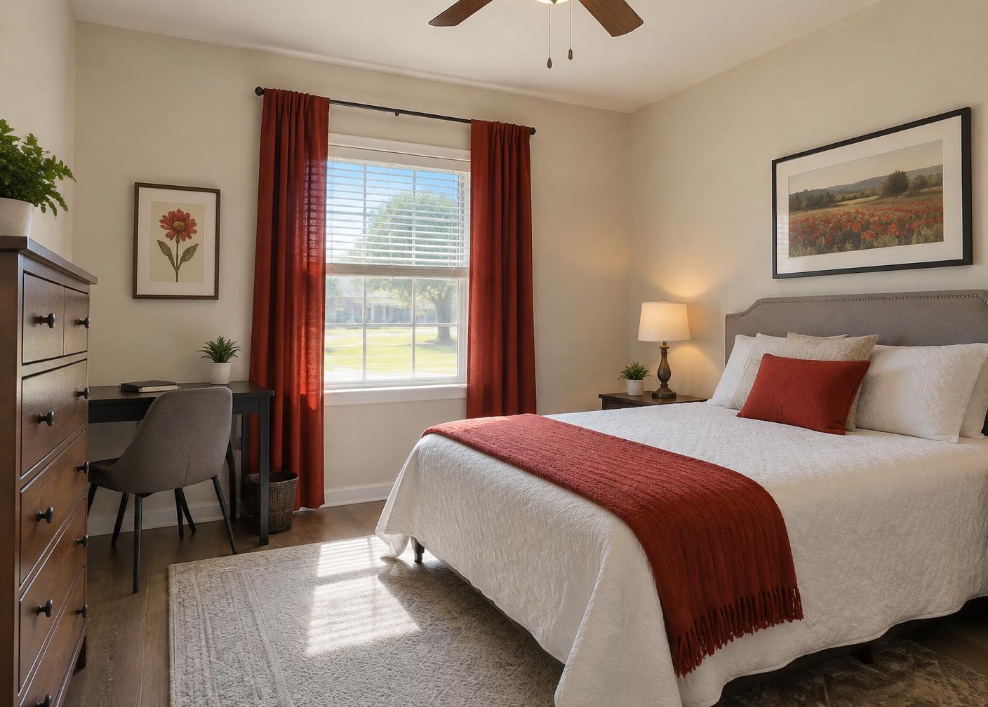 Bright furnished private bedroom at Serenity Nest